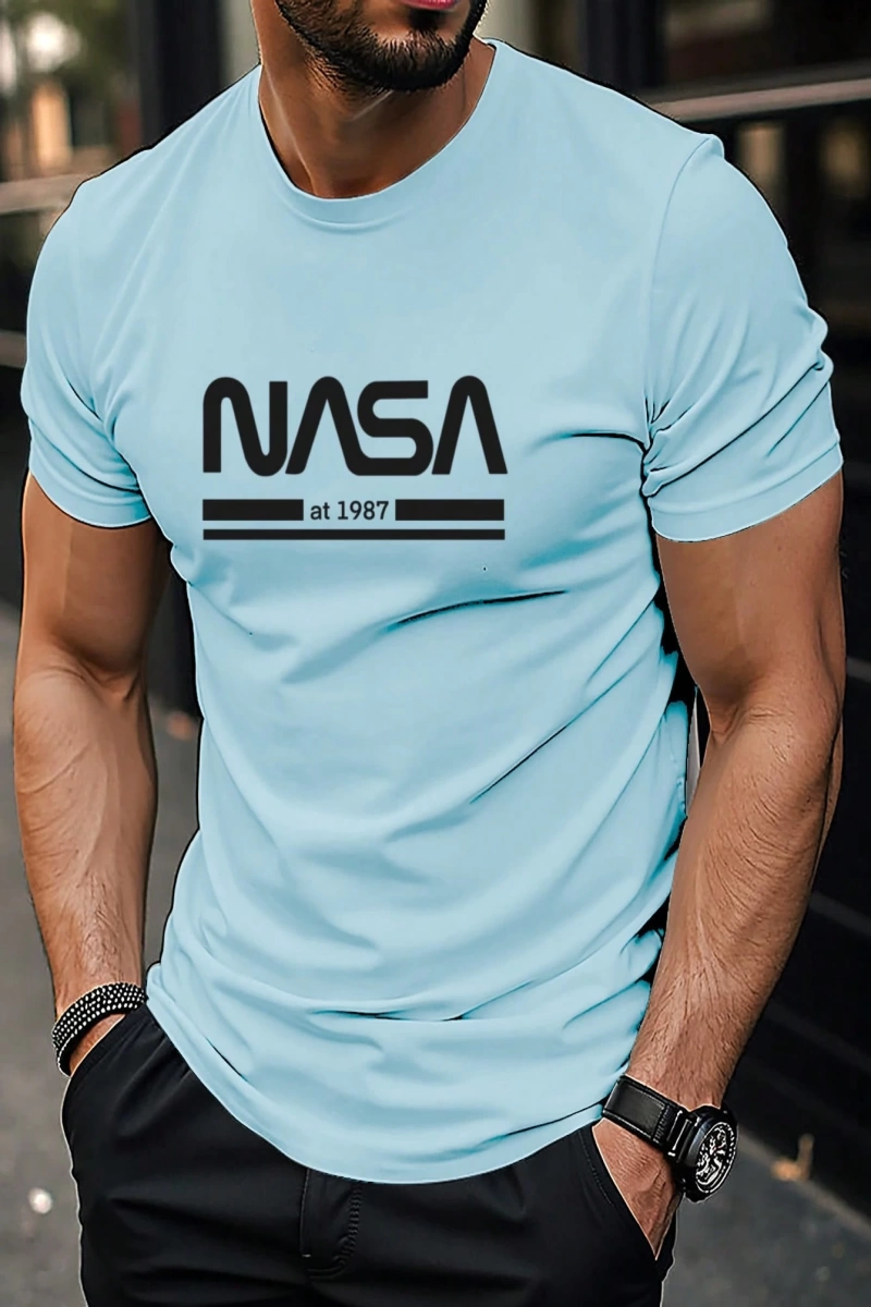 Erkek Mektup Baskılı Kısa Kollu Slim Fit Tişört