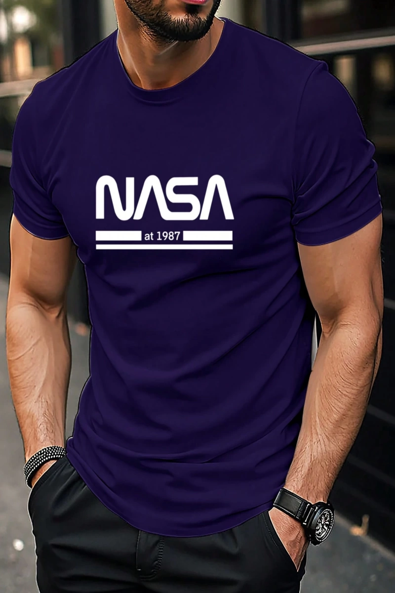 Erkek Mektup Baskılı Kısa Kollu Slim Fit Tişört