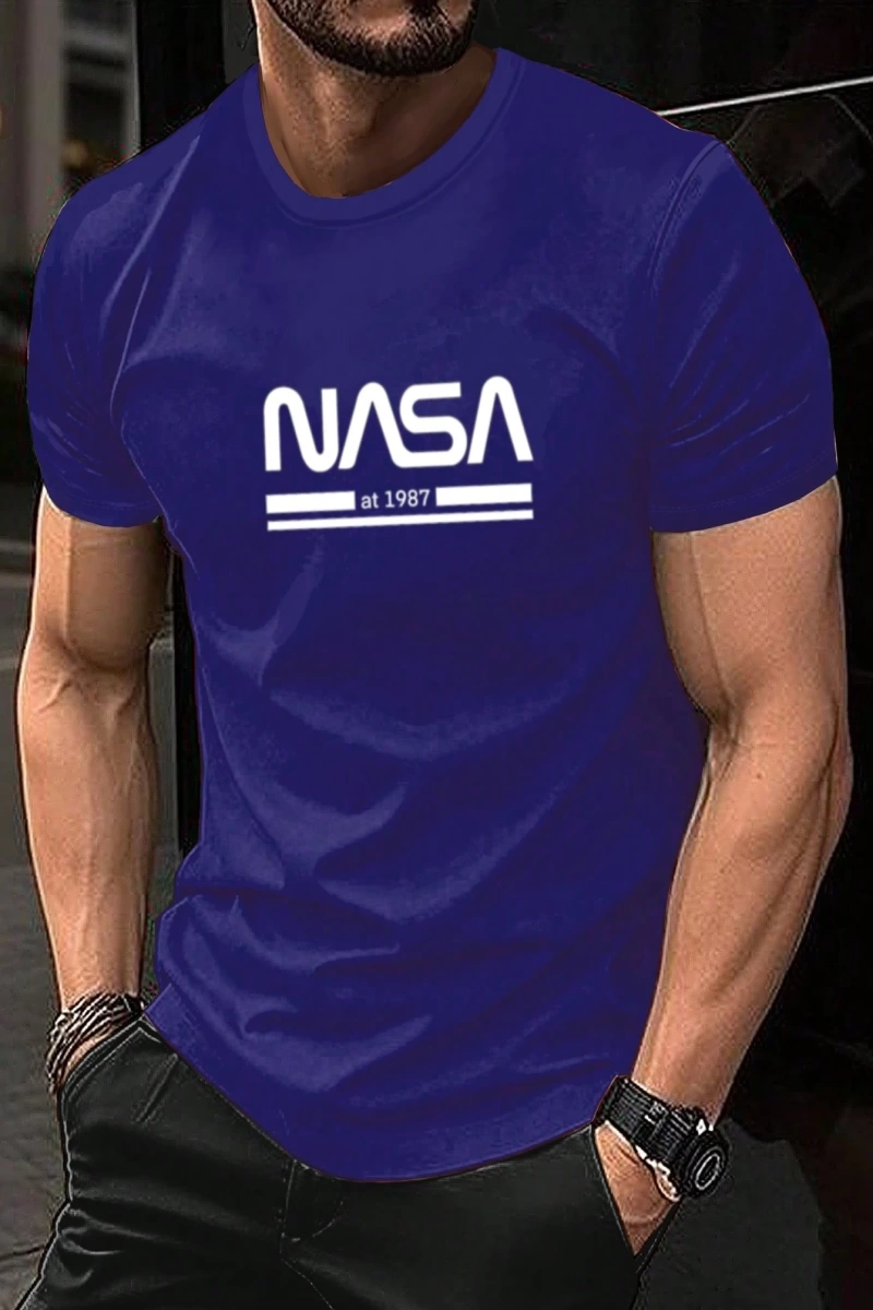 Erkek Mektup Baskılı Kısa Kollu Slim Fit Tişört