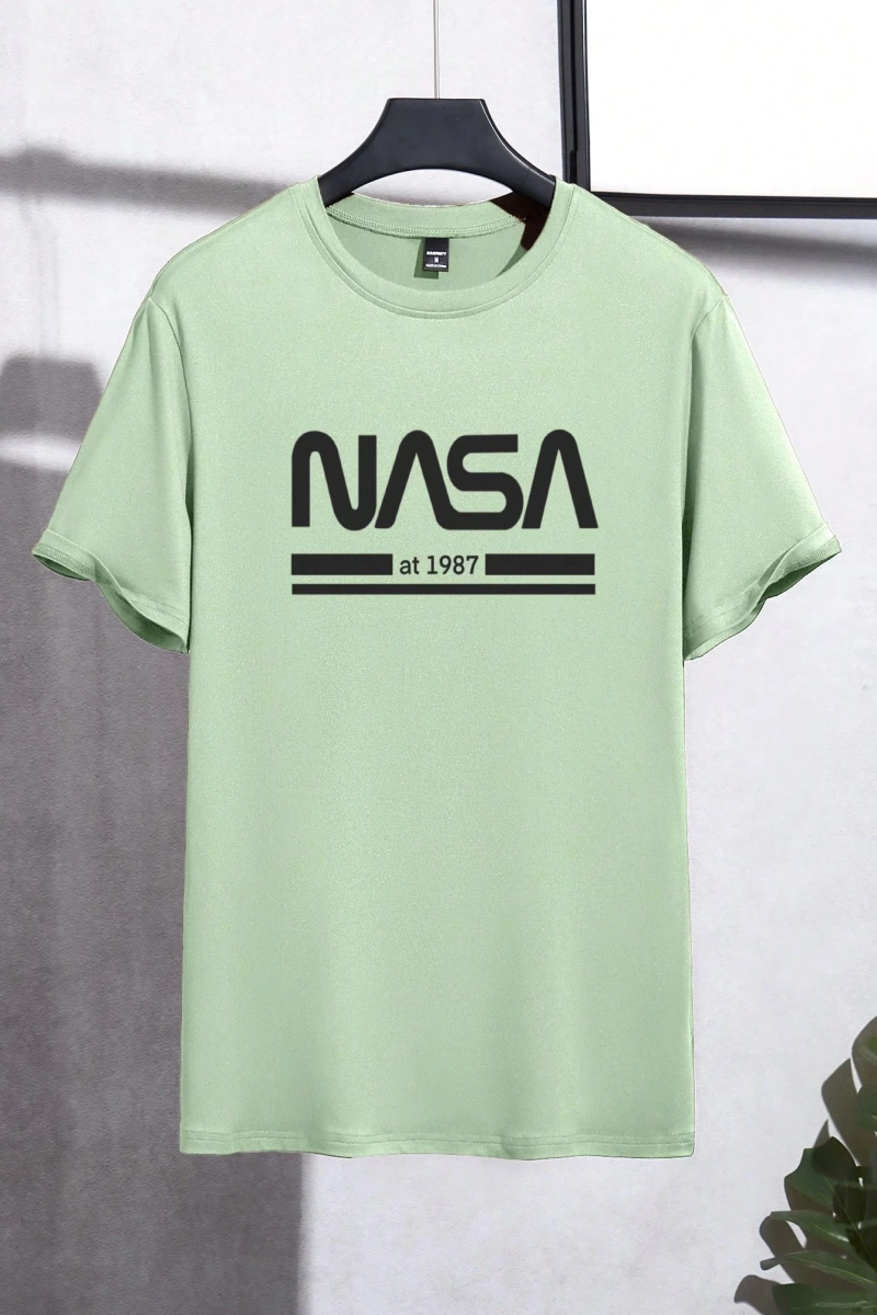 Erkek Mektup Baskılı Kısa Kollu Slim Fit Tişört
