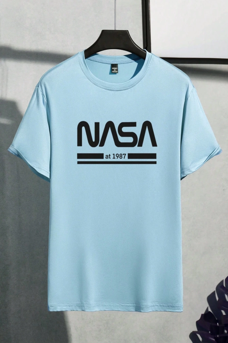 Erkek Mektup Baskılı Kısa Kollu Slim Fit Tişört
