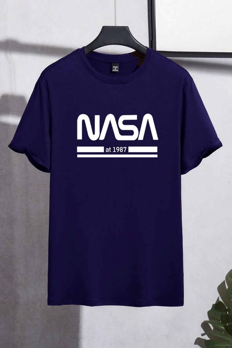 Erkek Mektup Baskılı Kısa Kollu Slim Fit Tişört