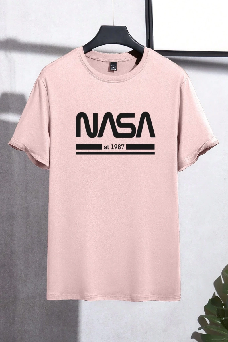Erkek Mektup Baskılı Kısa Kollu Slim Fit Tişört