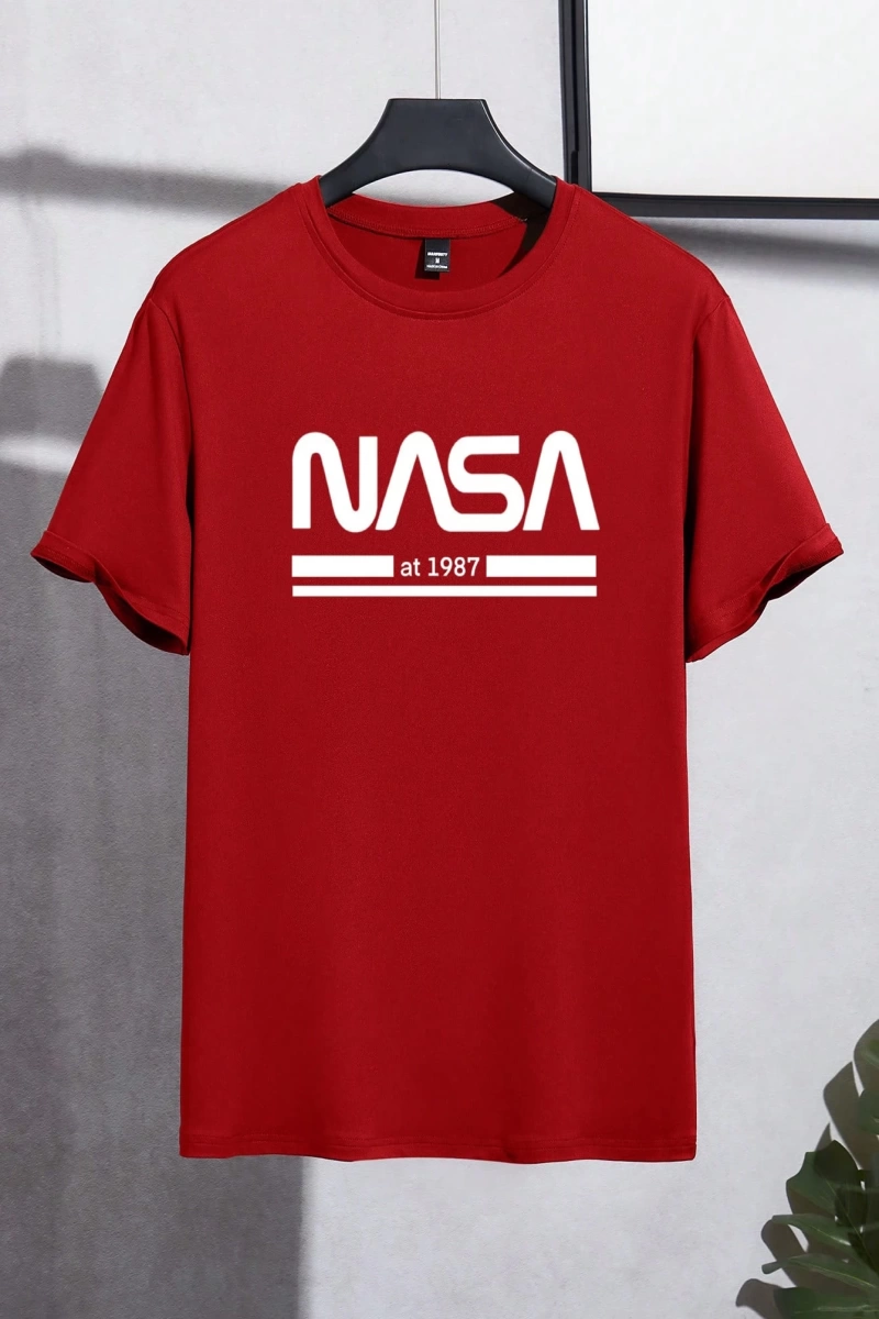 Erkek Mektup Baskılı Kısa Kollu Slim Fit Tişört