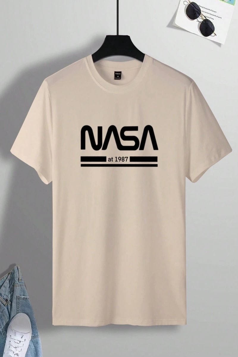 Erkek Mektup Baskılı Kısa Kollu Slim Fit Tişört
