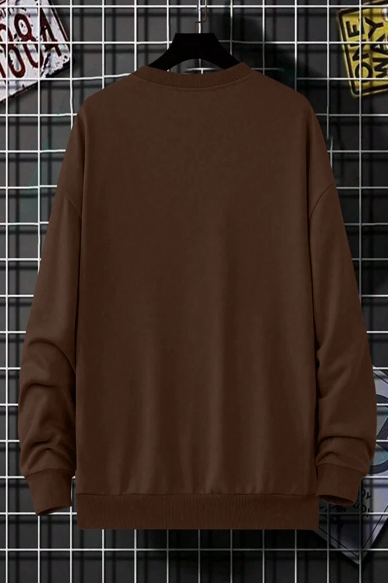 Erkek Mektup Baskılı Mürettebat Yaka Günlük Polar Sweatshirt