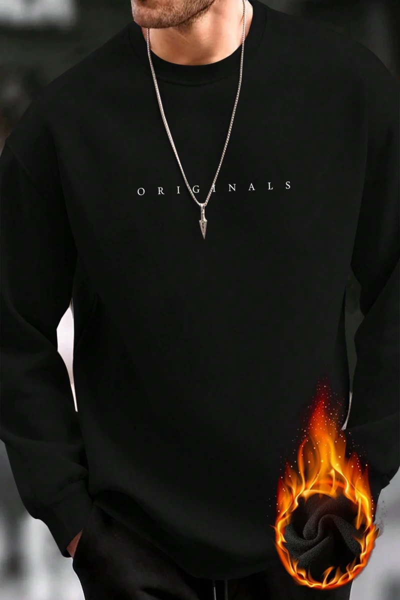 Erkek Mektup Baskılı Uzun Kollu Dışarı Çıkma Sweatshirt