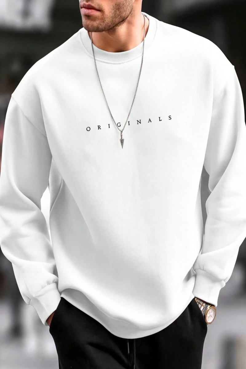 Erkek Mektup Baskılı Uzun Kollu Dışarı Çıkma Sweatshirt