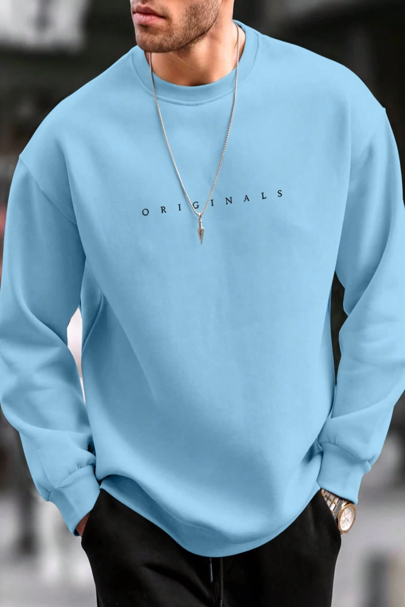 Erkek Mektup Baskılı Uzun Kollu Dışarı Çıkma Sweatshirt
