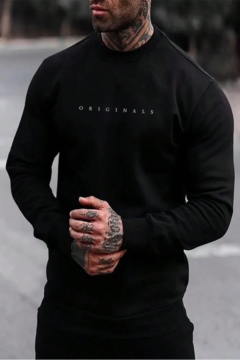 Erkek Mektup Baskılı Uzun Kollu Dışarı Çıkma Sweatshirt