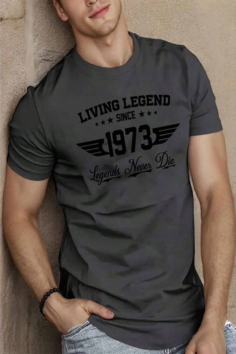 Erkek Mektup Baskılı Yuvarlak Yaka Kısa Kollu Rahat Slim Fit Tişört Erkekler