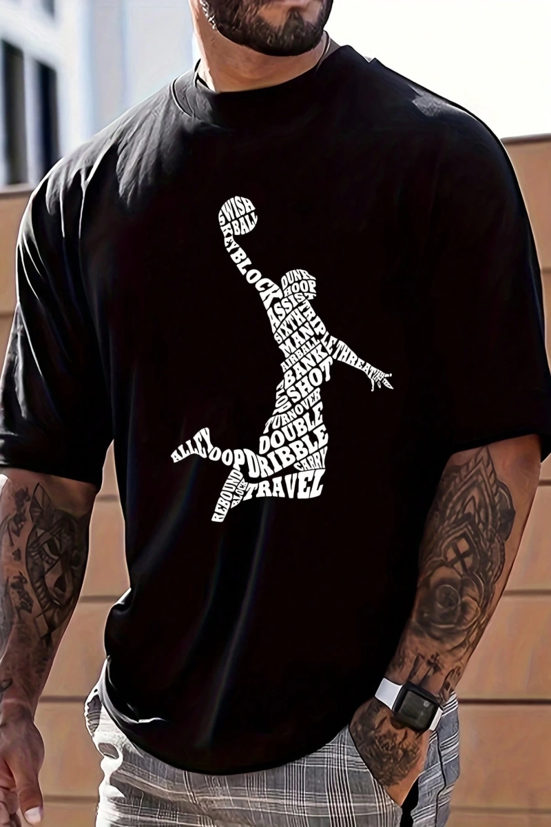 Erkek Moda Basketbol Harf Baskılı Tişört
