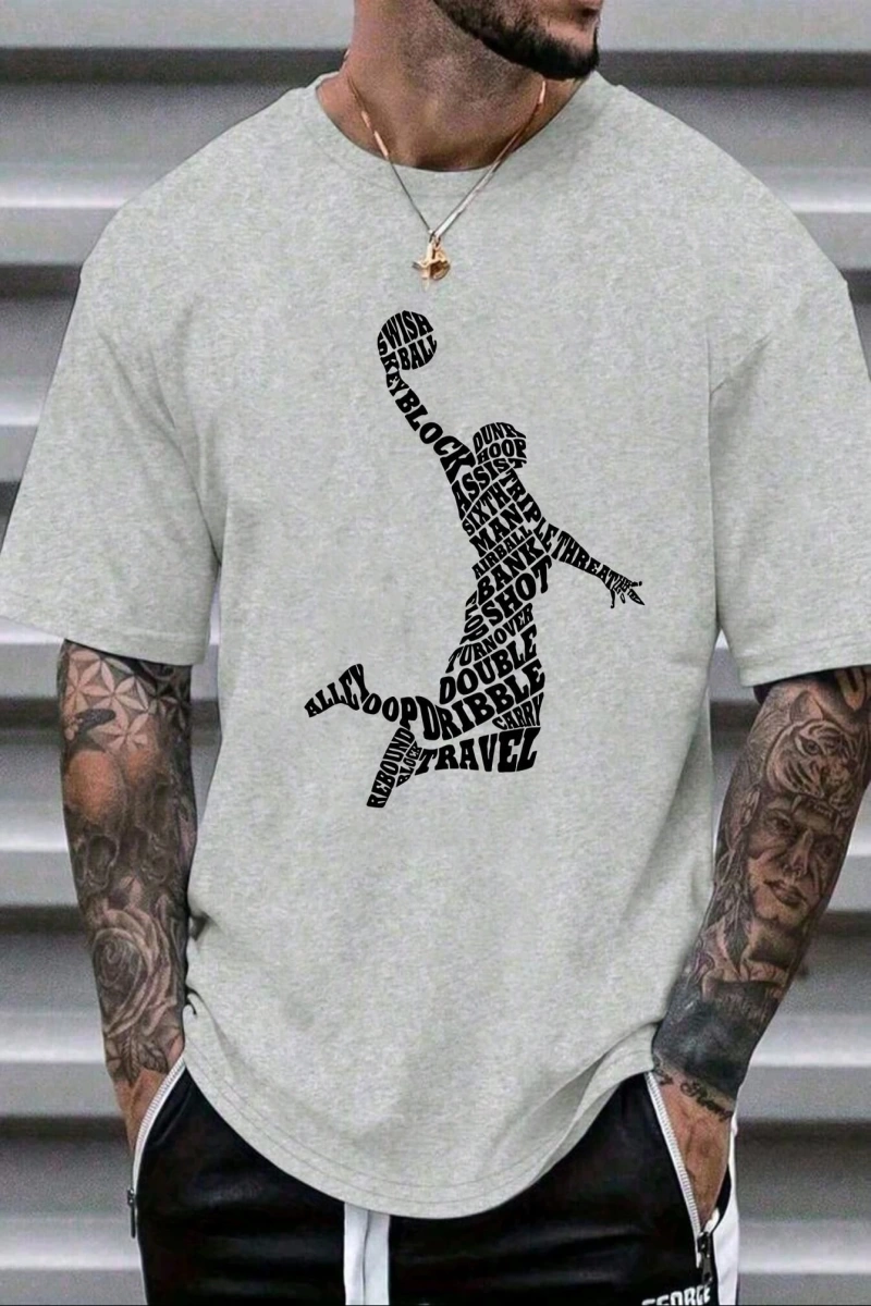 Erkek Moda Basketbol Harf Baskılı Tişört