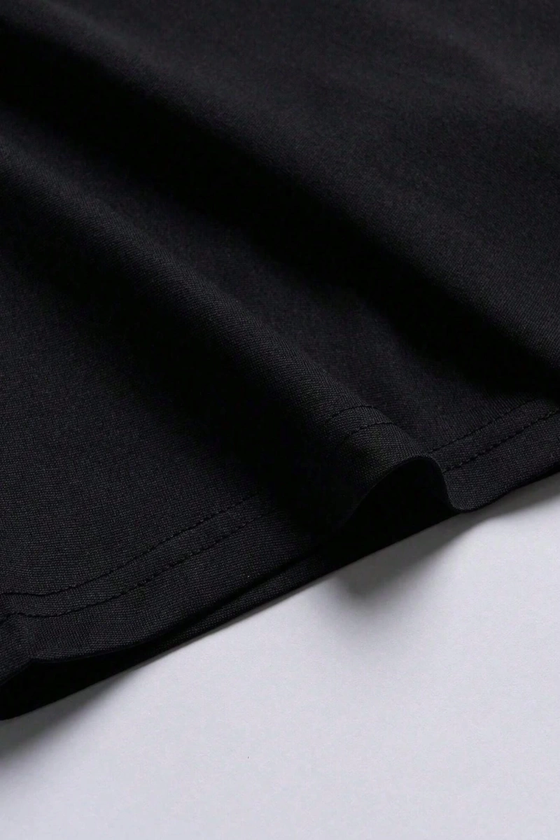 Erkek Moda Sokak Grafik Baskılı Bol Kesim Siyah Kısa Kollu Tişört
