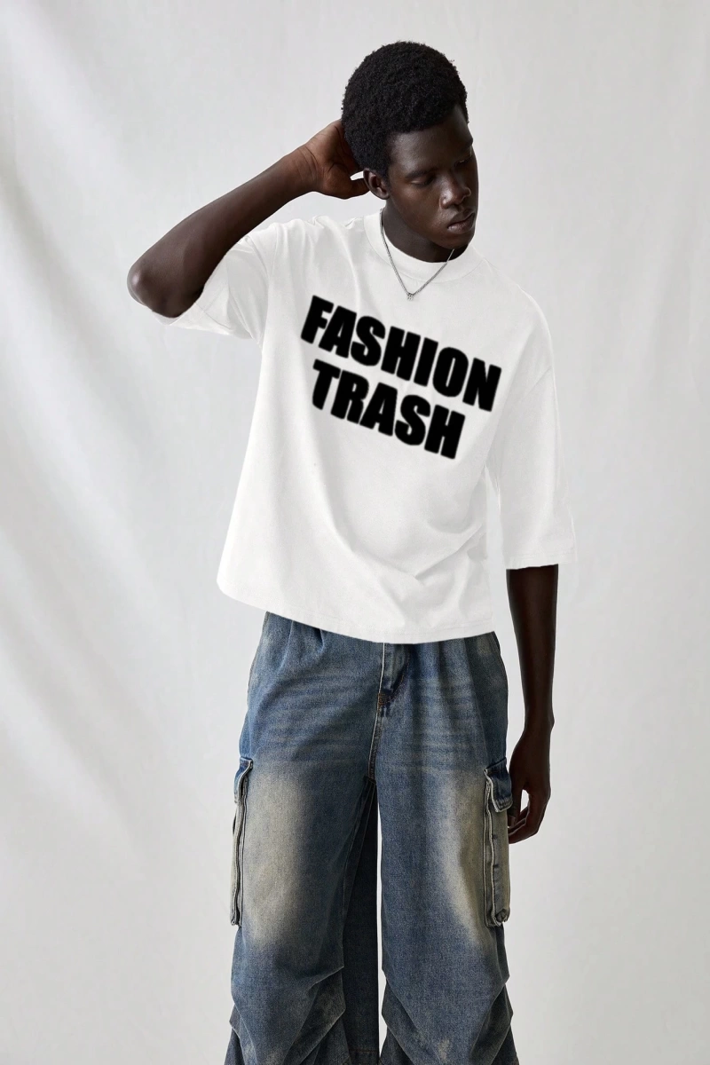 Erkek Modası Rahat Moda Kentsel İngilizce Harf Metin Grafik Baskı Bol Kesim Kısa Kollu
