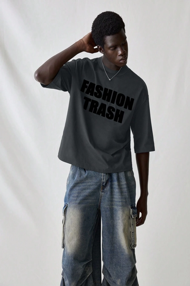 Erkek Modası Rahat Moda Kentsel İngilizce Harf Metin Grafik Baskı Bol Kesim Kısa Kollu