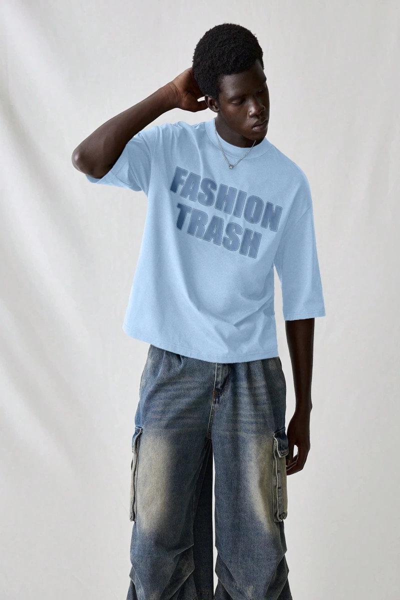 Erkek Modası Rahat Moda Kentsel İngilizce Harf Metin Grafik Baskı Bol Kesim Kısa Kollu
