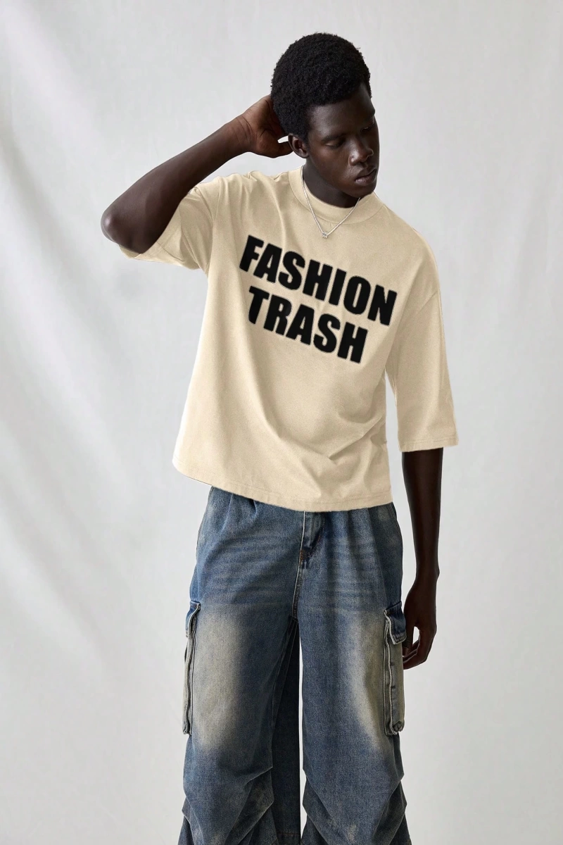 Erkek Modası Rahat Moda Kentsel İngilizce Harf Metin Grafik Baskı Bol Kesim Kısa Kollu