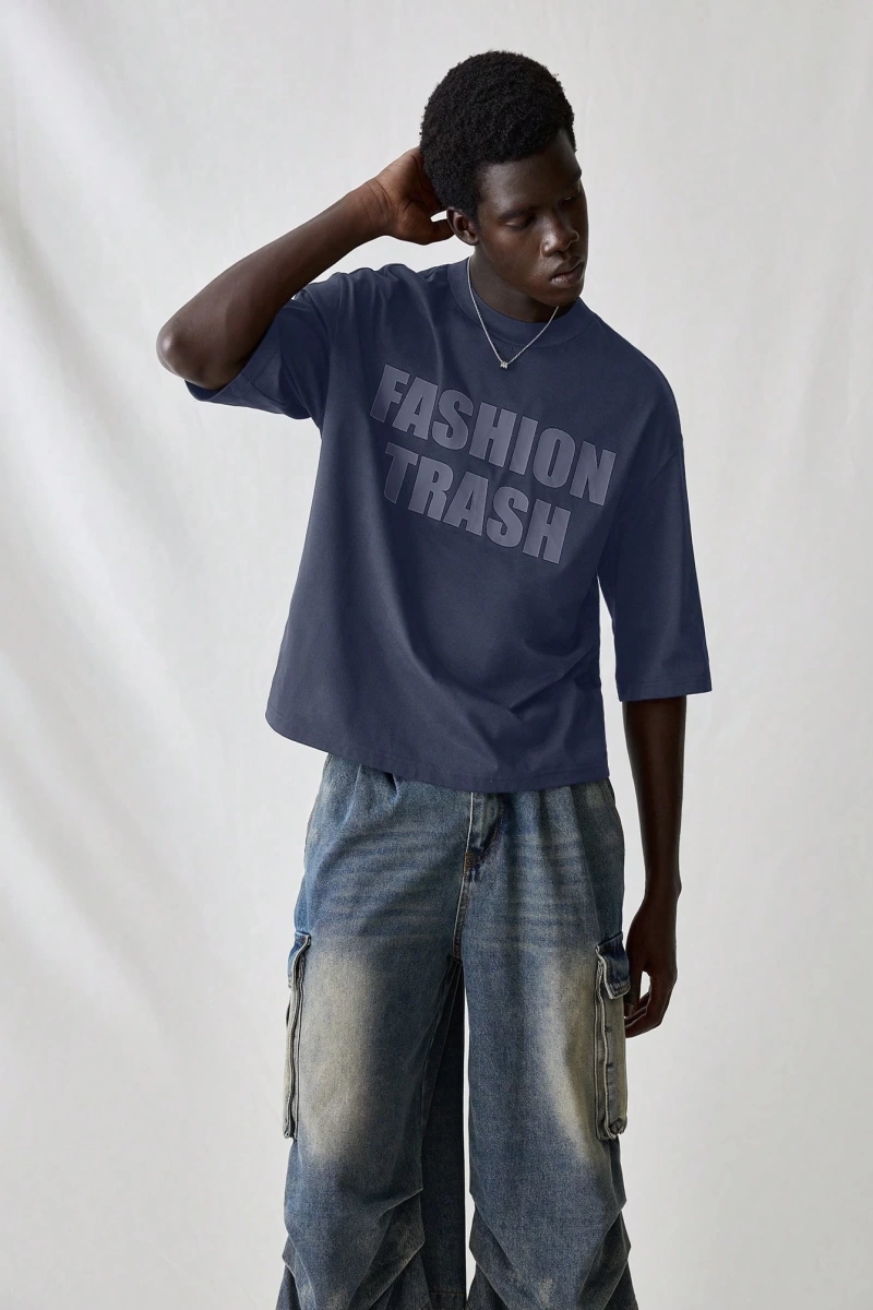 Erkek Modası Rahat Moda Kentsel İngilizce Harf Metin Grafik Baskı Bol Kesim Kısa Kollu