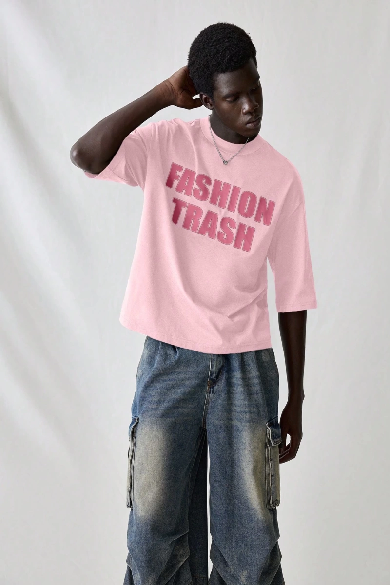 Erkek Modası Rahat Moda Kentsel İngilizce Harf Metin Grafik Baskı Bol Kesim Kısa Kollu