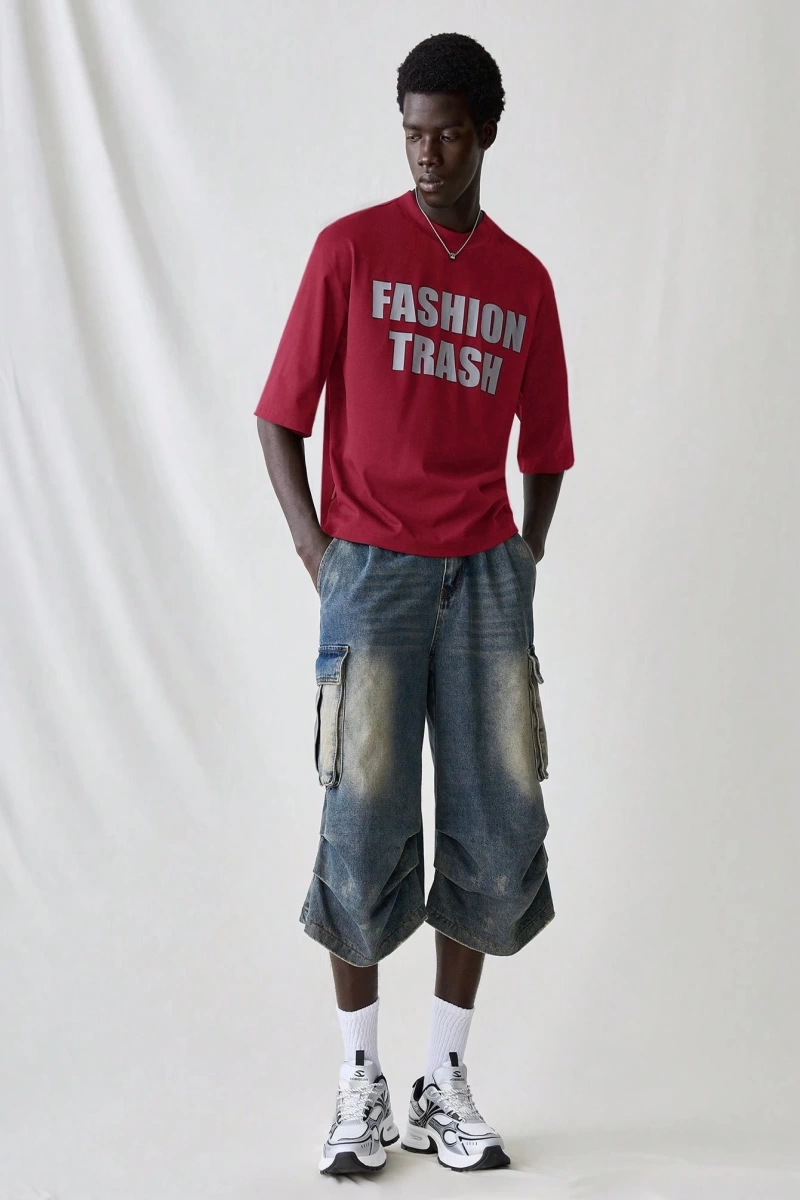 Erkek Modası Rahat Moda Kentsel İngilizce Harf Metin Grafik Baskı Bol Kesim Kısa Kollu