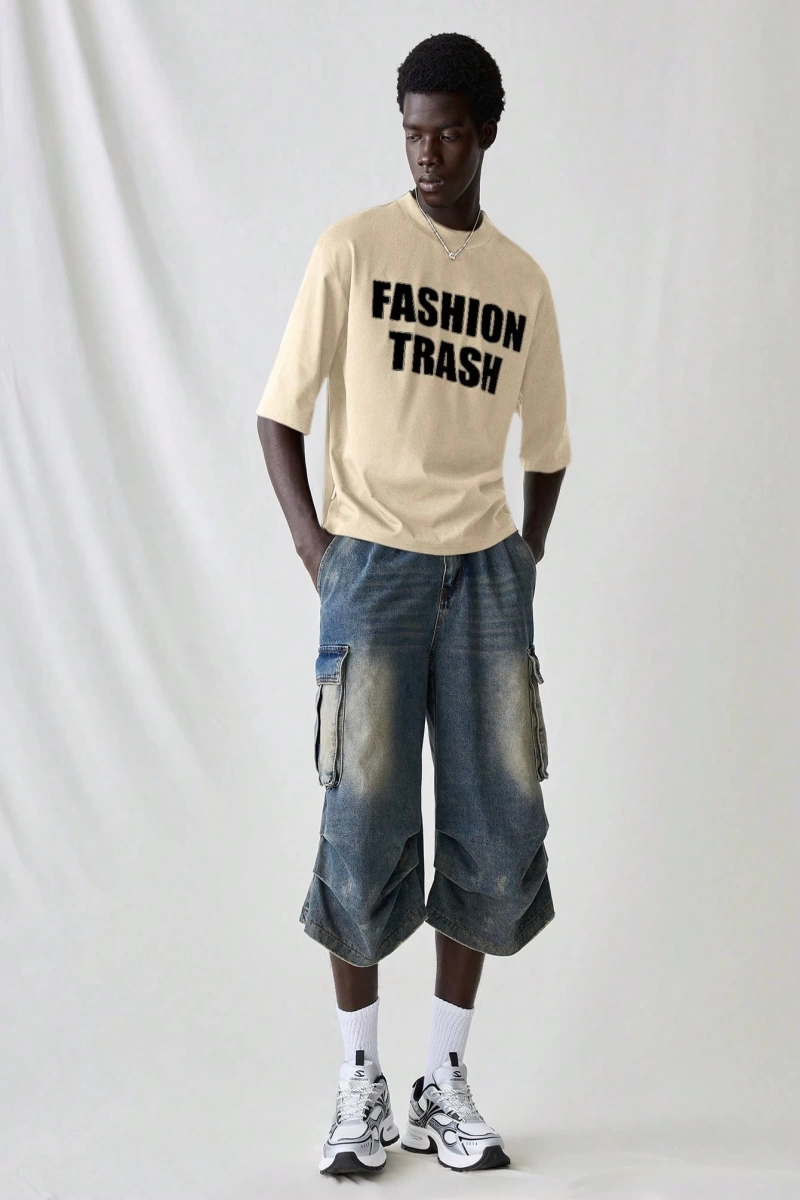 Erkek Modası Rahat Moda Kentsel İngilizce Harf Metin Grafik Baskı Bol Kesim Kısa Kollu