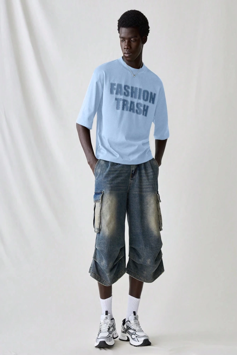 Erkek Modası Rahat Moda Kentsel İngilizce Harf Metin Grafik Baskı Bol Kesim Kısa Kollu