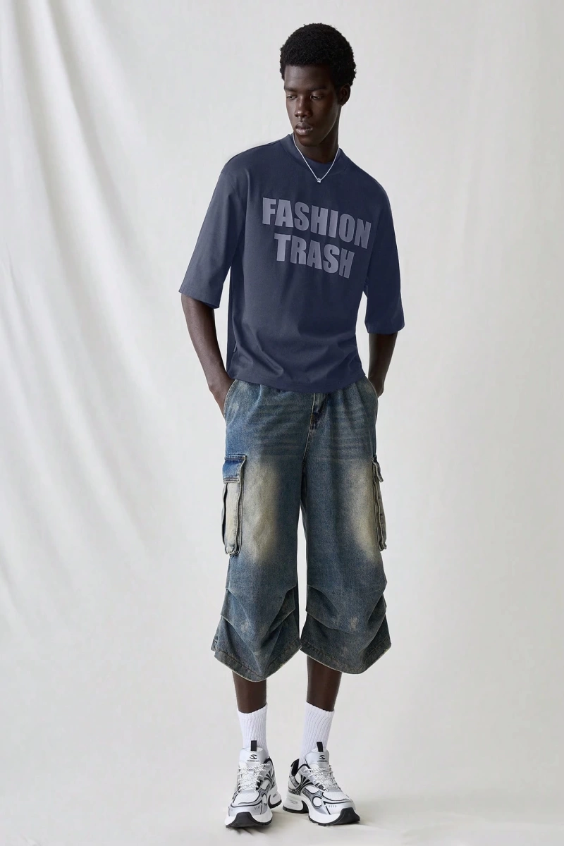 Erkek Modası Rahat Moda Kentsel İngilizce Harf Metin Grafik Baskı Bol Kesim Kısa Kollu