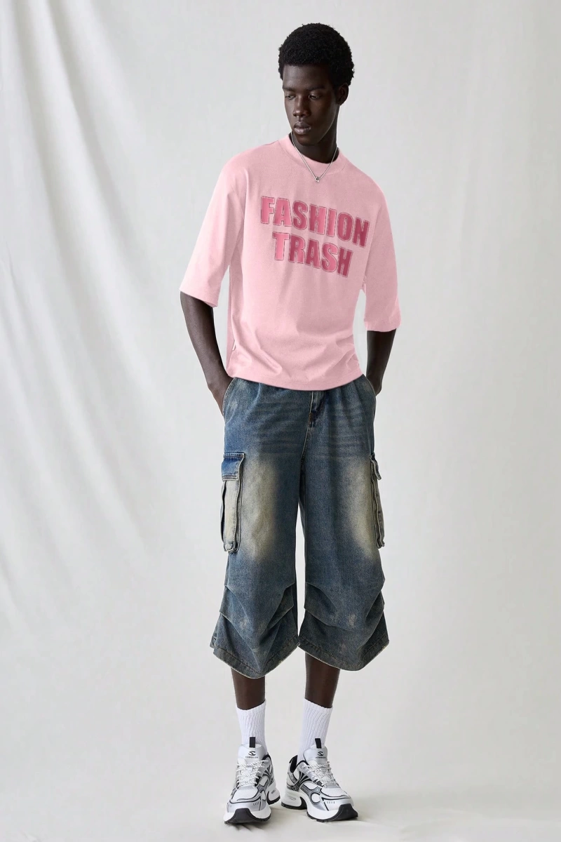 Erkek Modası Rahat Moda Kentsel İngilizce Harf Metin Grafik Baskı Bol Kesim Kısa Kollu