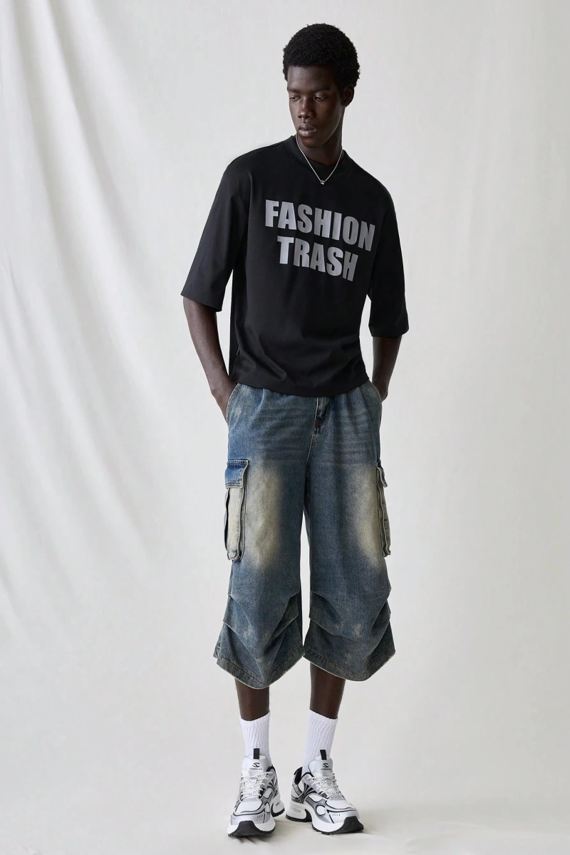 Erkek Modası Rahat Moda Kentsel İngilizce Harf Metin Grafik Baskı Bol Kesim Kısa Kollu