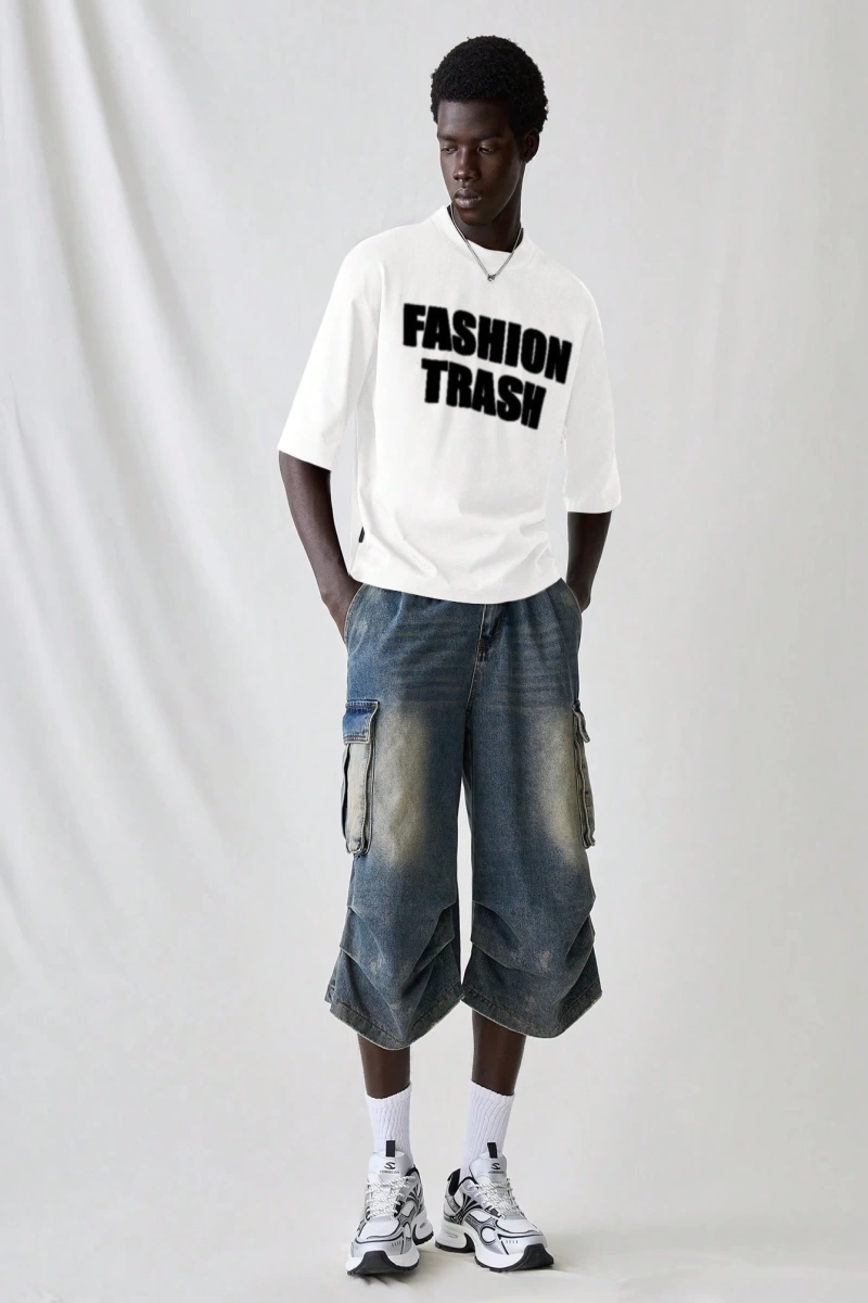 Erkek Modası Rahat Moda Kentsel İngilizce Harf Metin Grafik Baskı Bol Kesim Kısa Kollu