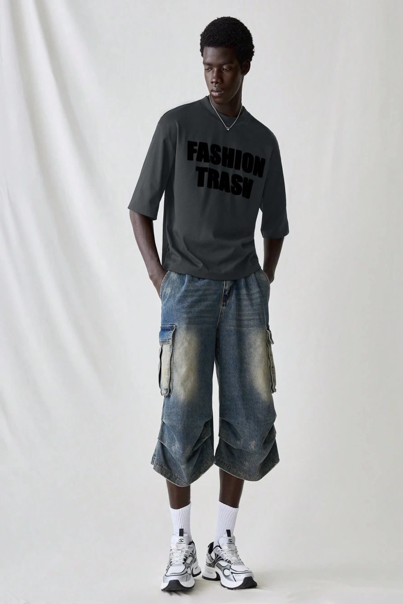 Erkek Modası Rahat Moda Kentsel İngilizce Harf Metin Grafik Baskı Bol Kesim Kısa Kollu