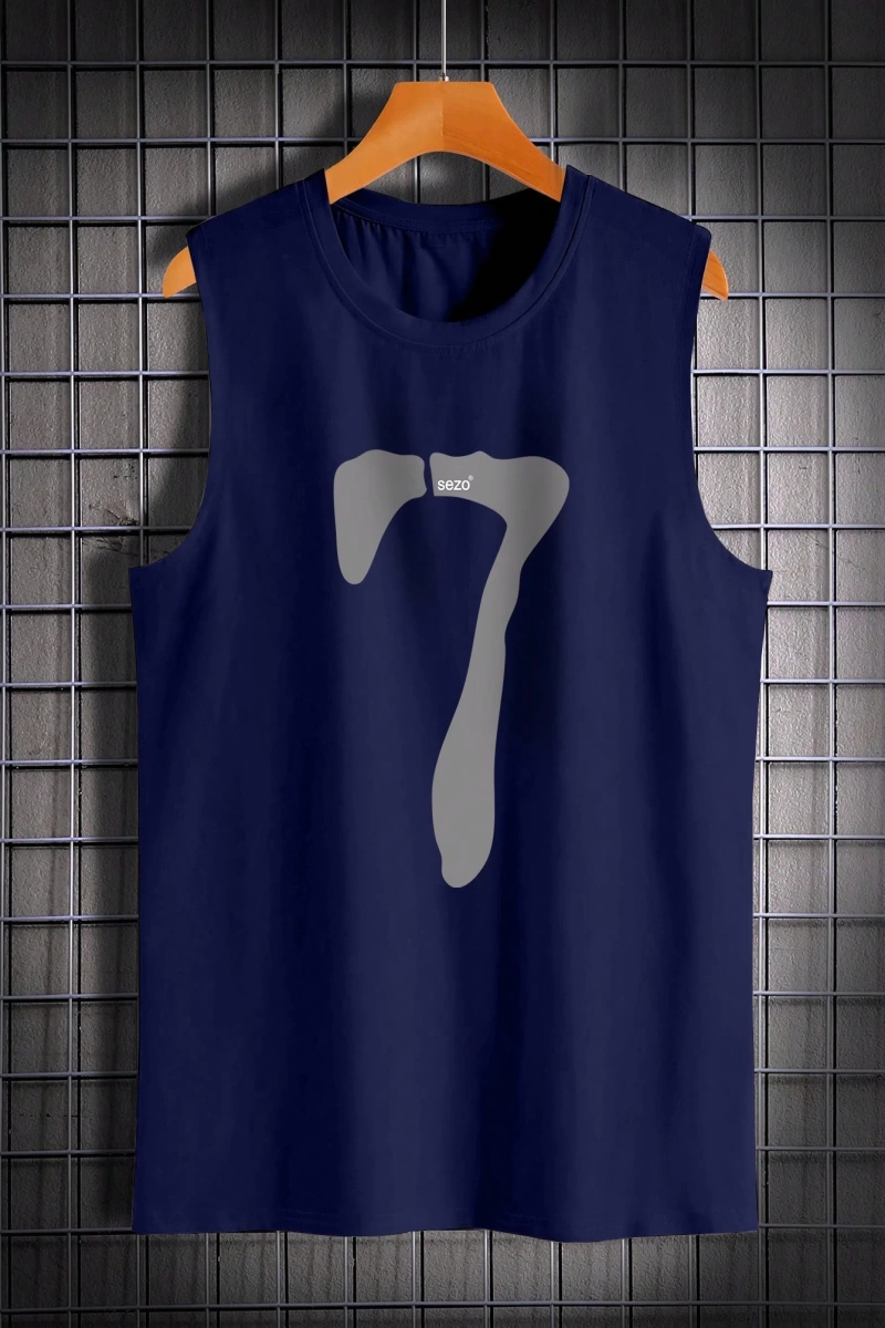 Erkek Numara Baskılı Yuvarlak Yaka Rahat Çok Yönlü Tank Top