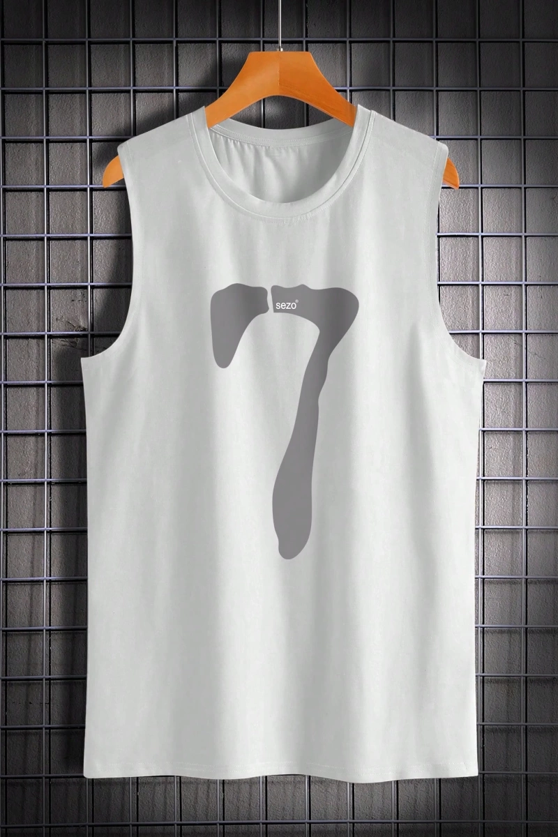Erkek Numara Baskılı Yuvarlak Yaka Rahat Çok Yönlü Tank Top
