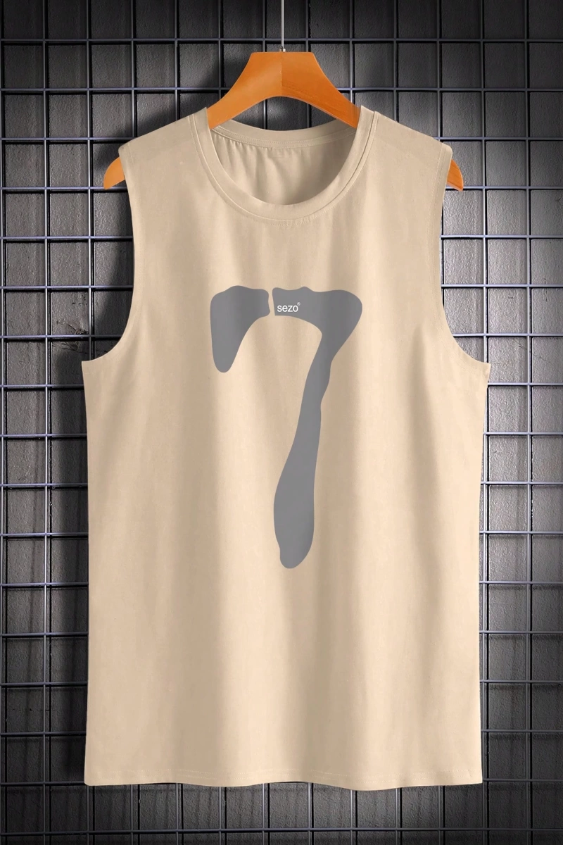 Erkek Numara Baskılı Yuvarlak Yaka Rahat Çok Yönlü Tank Top
