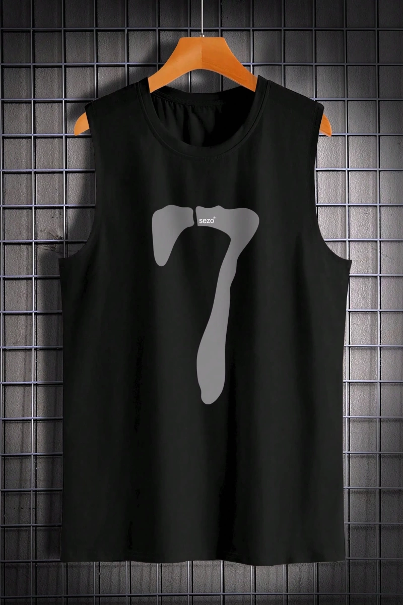 Erkek Numara Baskılı Yuvarlak Yaka Rahat Çok Yönlü Tank Top