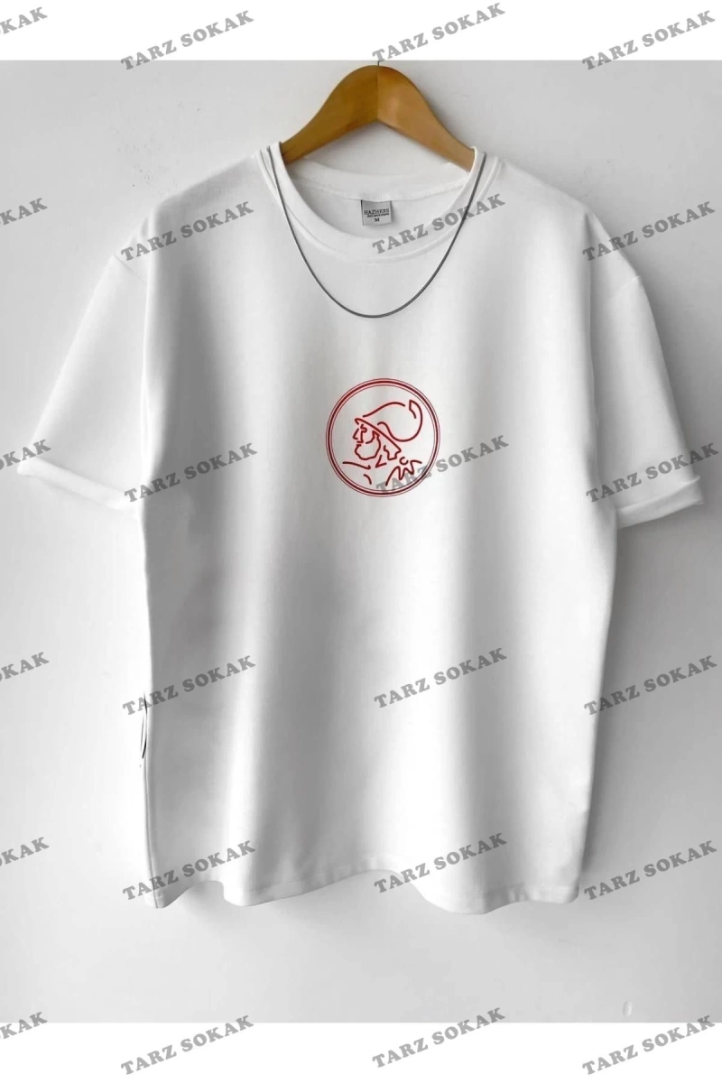 Erkek Oversize Baskılı Pamuklu Bisiklet Yaka Kısa Kollu T-shirt Efsane