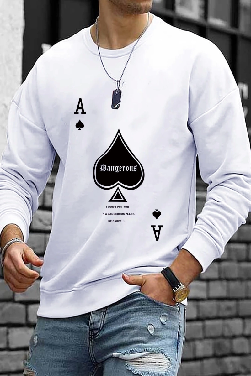 Erkek Oyun Kartı Baskılı Sweatshirt Tatil Grafik Uzun Kollu Sweatshirt, Arkad