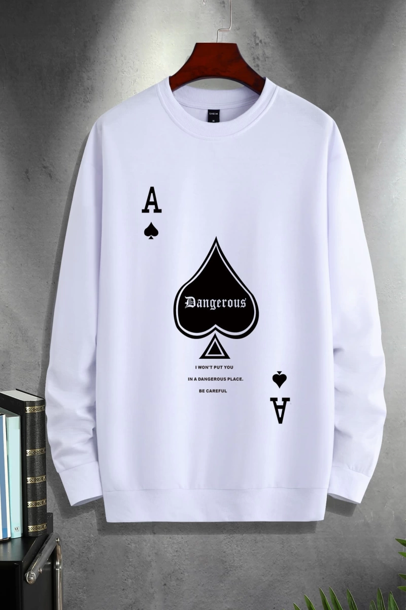 Erkek Oyun Kartı Baskılı Sweatshirt Tatil Grafik Uzun Kollu Sweatshirt, Arkad