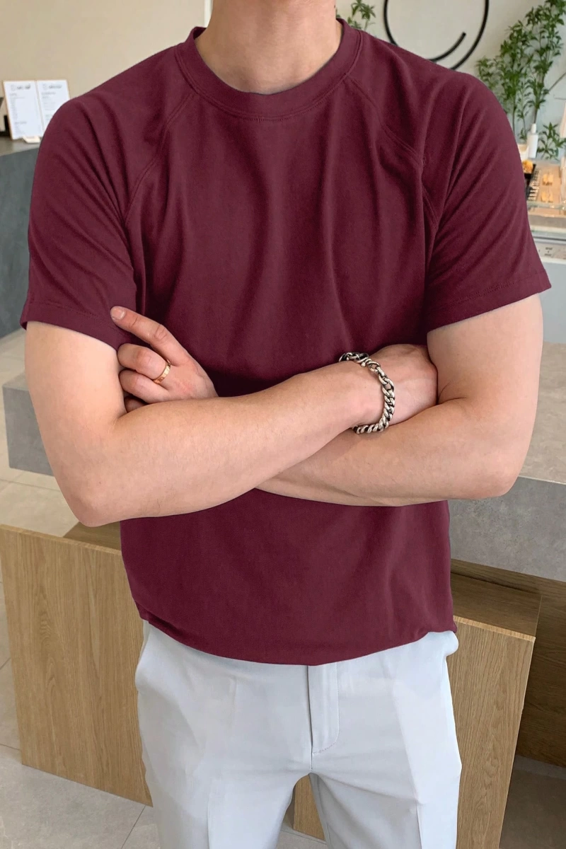 Erkek Pamuklu Düz Raglan Kollu Tişört
