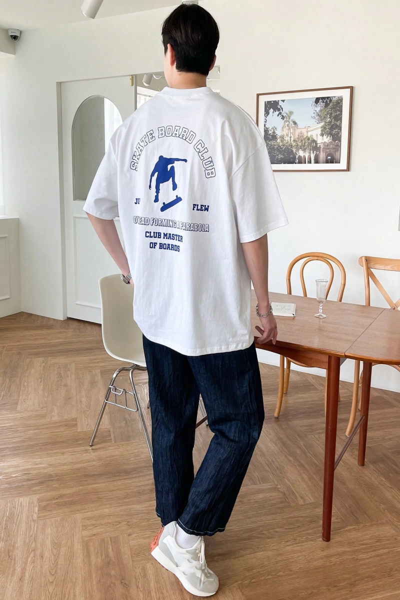 Erkek Pamuklu Harfli Grafik Düşük Omuzlu Tişört