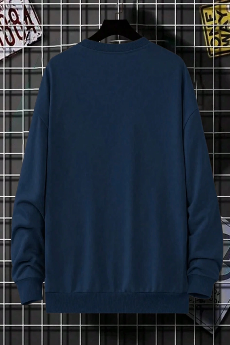 Erkek Rahat Bol Kesim Harf Baskılı Yuvarlak Yaka Uzun Kollu Sweatshirt, İlkbahar Sonbahar