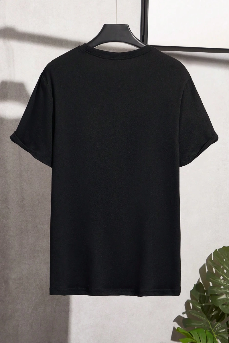 Erkek Rahat Japon Baskılı Slim Fit Kısa Kollu Mürettebat Yaka Tişört, Yaz