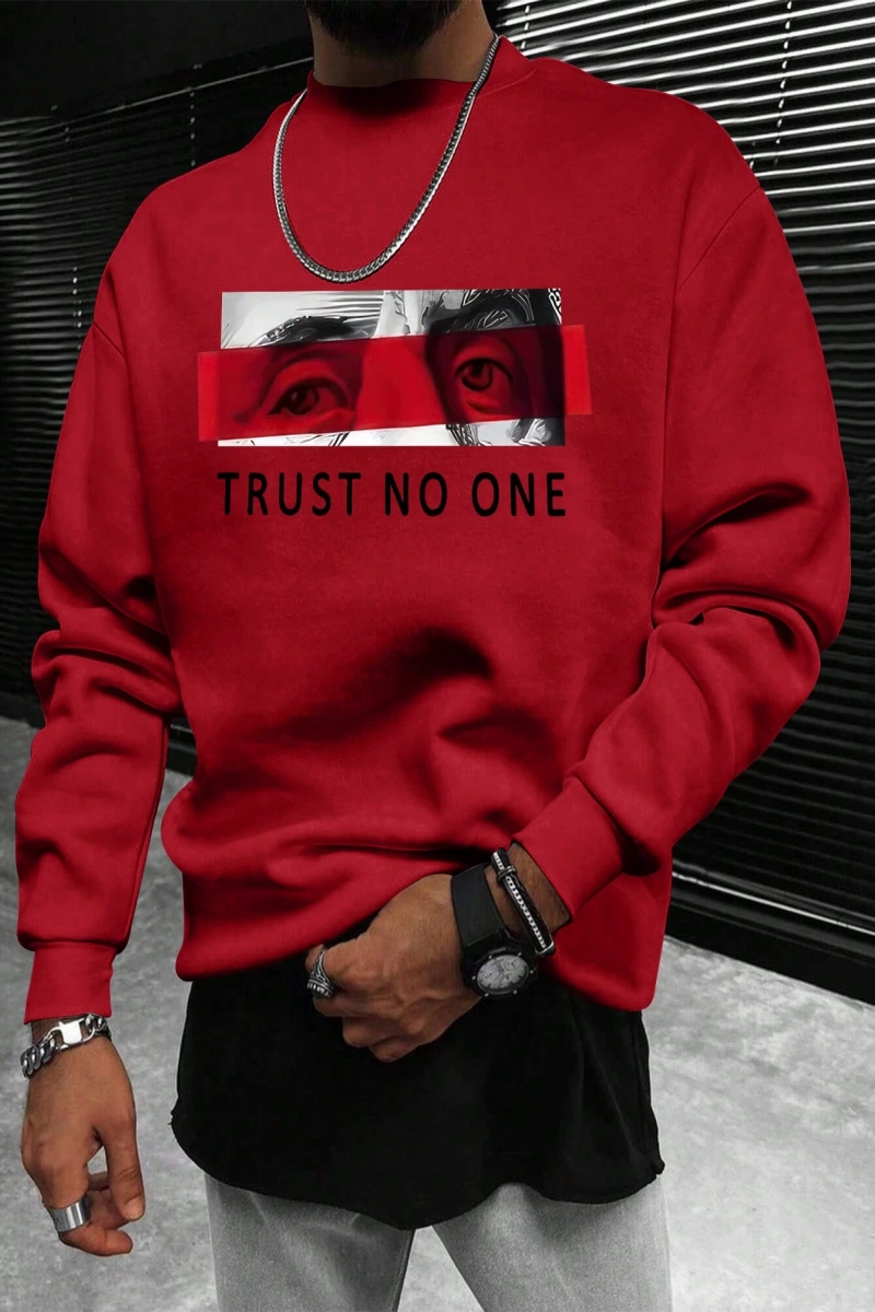 Erkek Rahat Mektup Baskılı Yuvarlak Yaka Uzun Kollu Bol Sweatshirt İlkbahar Sonbahar İçin