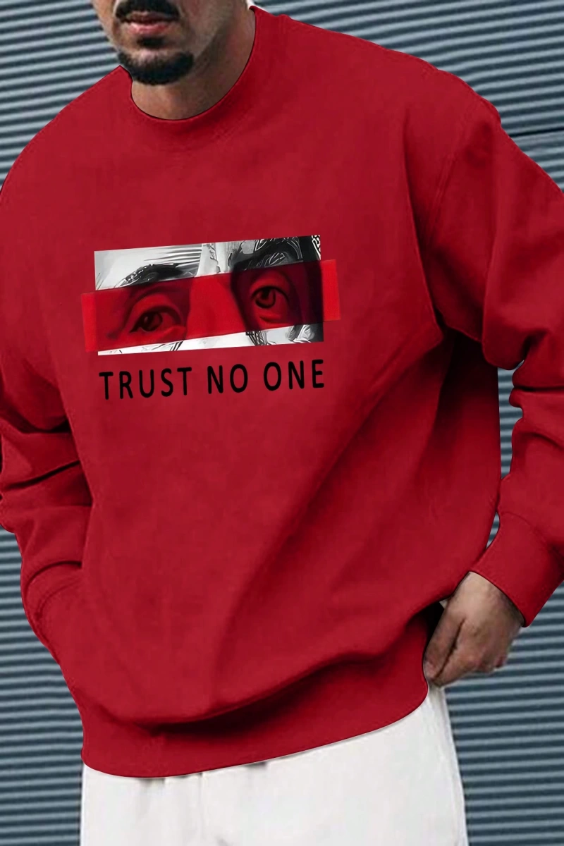 Erkek Rahat Mektup Baskılı Yuvarlak Yaka Uzun Kollu Bol Sweatshirt İlkbahar Sonbahar İçin