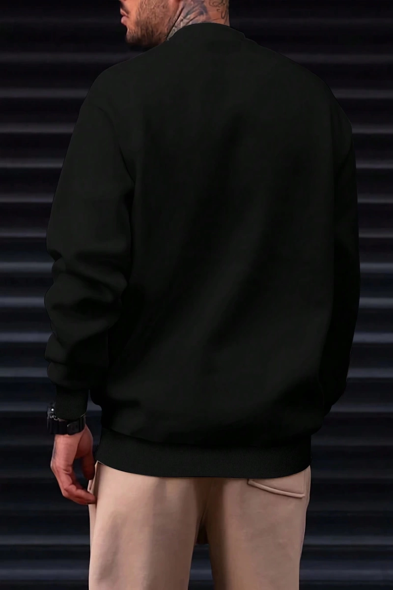 Erkek Rahat Mektup Baskılı Yuvarlak Yaka Uzun Kollu Bol Sweatshirt İlkbahar Sonbahar İçin