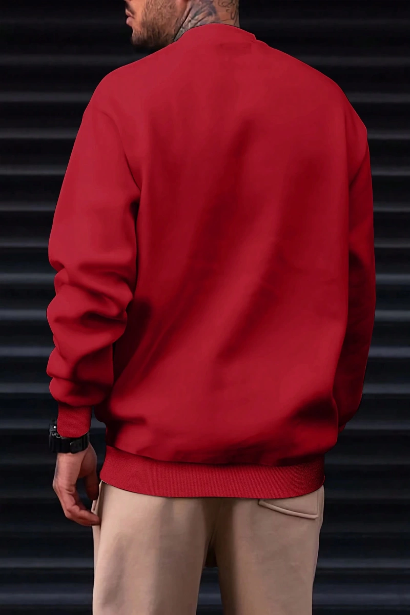 Erkek Rahat Mektup Baskılı Yuvarlak Yaka Uzun Kollu Bol Sweatshirt İlkbahar Sonbahar İçin