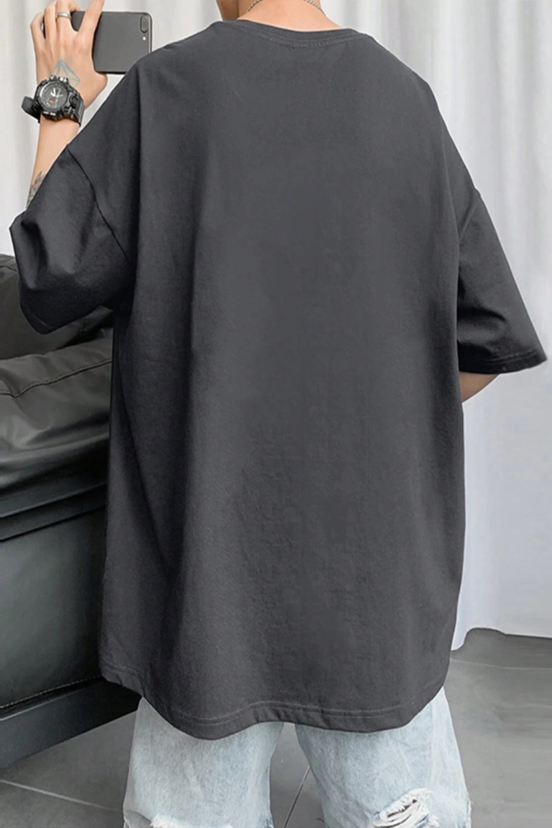 Erkek Rahat Minimalist Mektup Baskılı Beyaz Yuvarlak Yaka Kısa Kollu Tişört