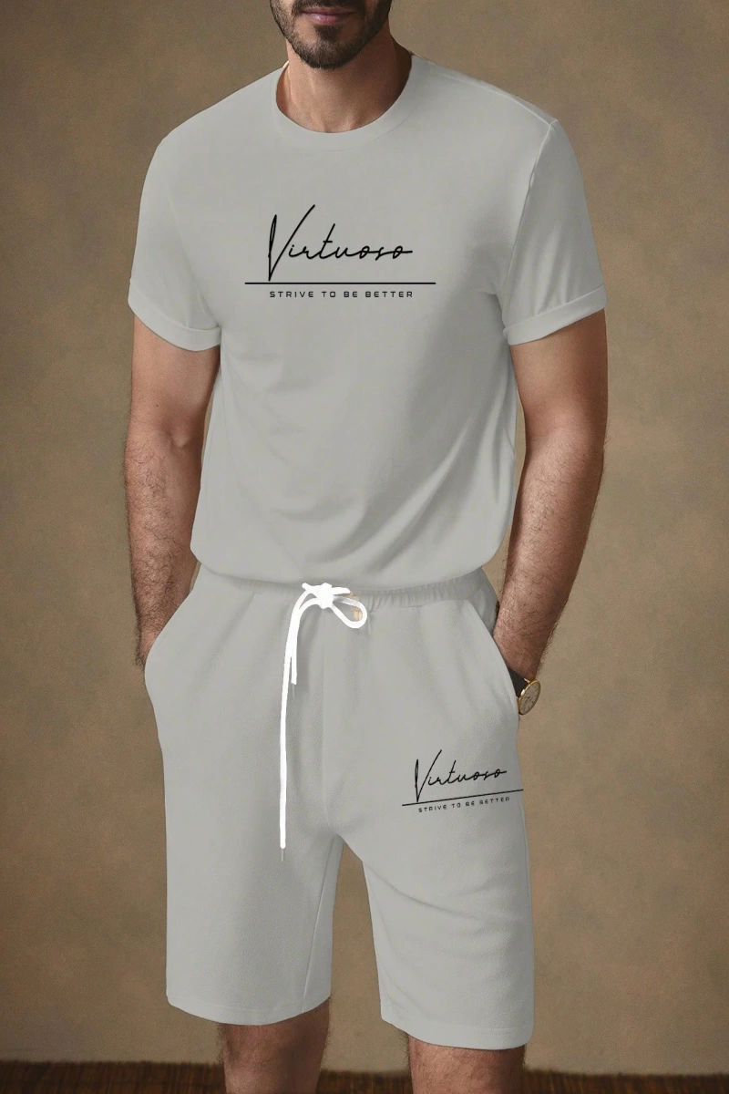 Erkek Rahat Örgü Slim Fit Mürettebat Yaka Kısa Kollu Tişört ve Orta Bel