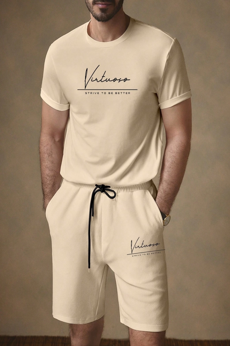 Erkek Rahat Örgü Slim Fit Mürettebat Yaka Kısa Kollu Tişört ve Orta Bel